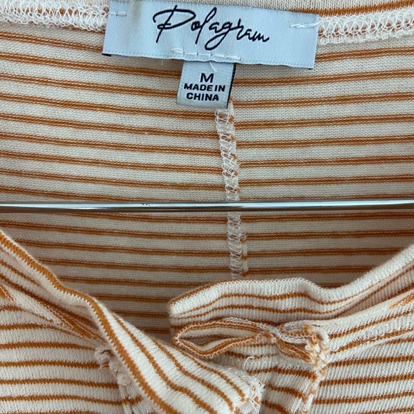 Polagram Striped Henley Tshirt Orange/White Medium - Picture 4 of 9